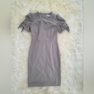 Calvin Klein Taupe Tan Puff-Sleeve Midi Sheath Dress Size 4 Tan